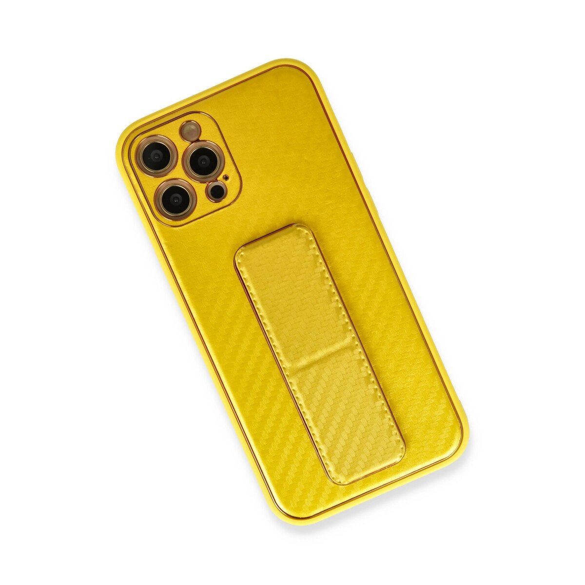 İphone 12 Pro Max Kılıf Coco Karbon Standlı Kapak - Sarı İphone 12 Pro Max Kılıf Coco Karbon Standlı Kapak - Sarı