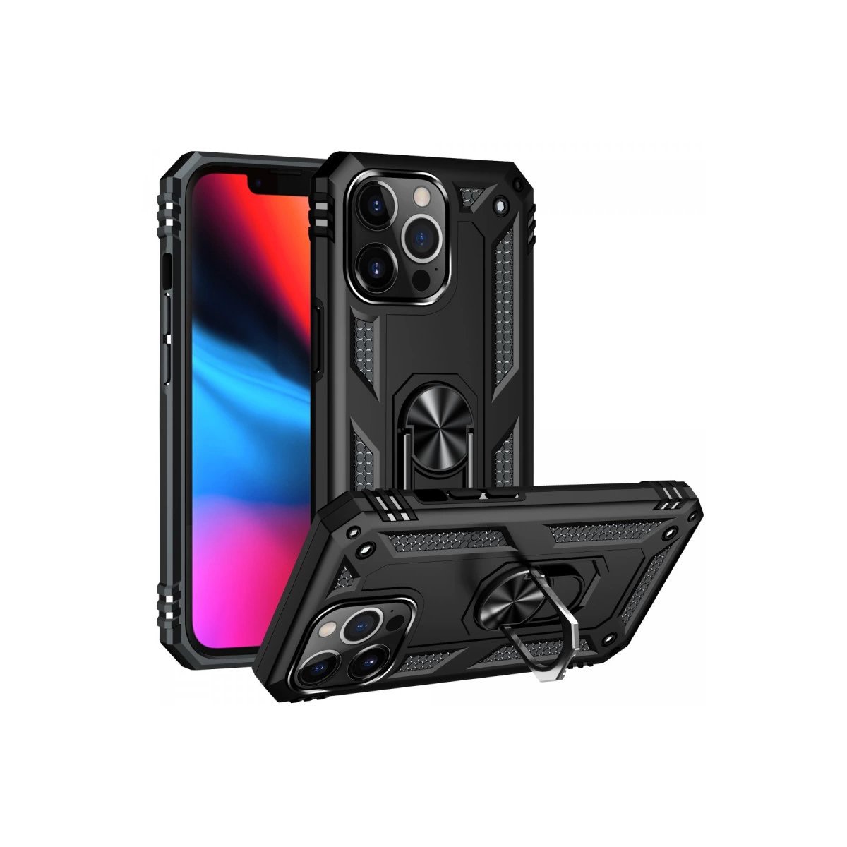 İphone 13 Pro Max Kılıf Sofya Yüzüklü Silikon Kapak - Siyah