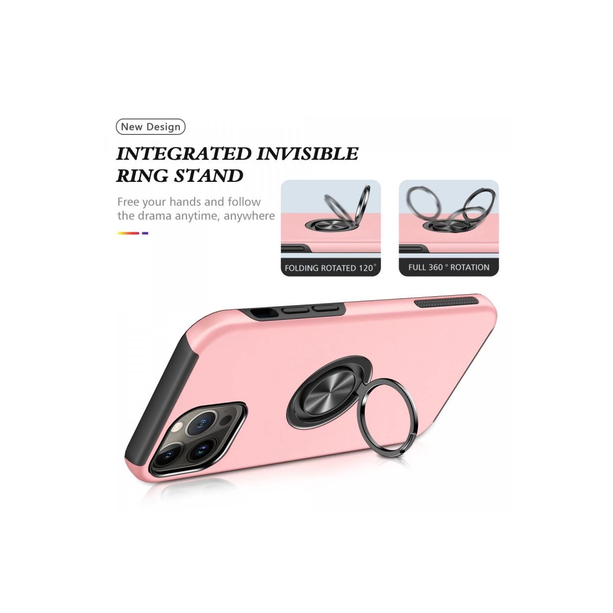 İphone 13 Pro Kılıf Elit Yüzüklü Kapak - Pembe