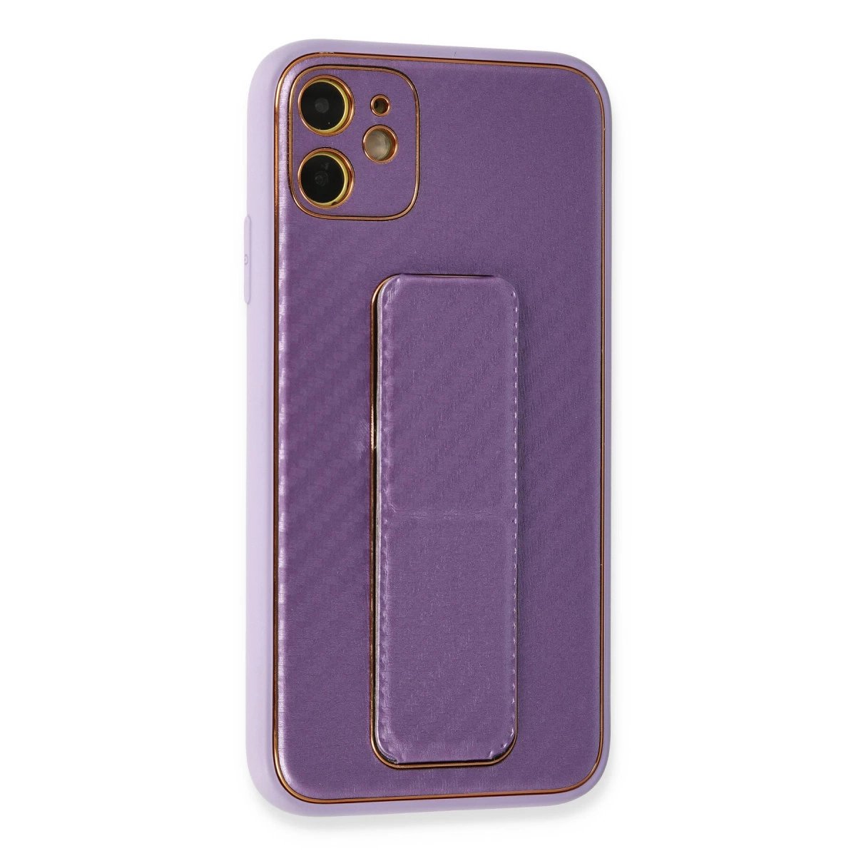 İphone 12 Kılıf Coco Karbon Standlı Kapak - Mor İphone 12 Kılıf Coco Karbon Standlı Kapak - Mor