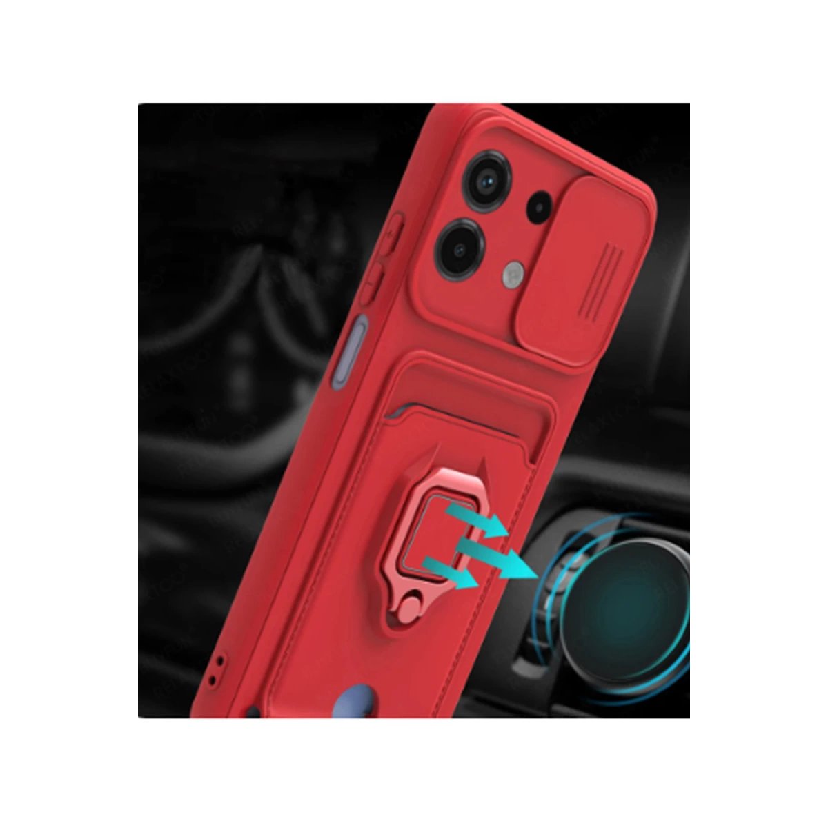 Xiaomi Redmi Note 13 4g Kılıf Zuma Kartvizitli Yüzüklü Silikon - Kırmızı Xiaomi Redmi Note 13 4g Kılıf Zuma Kartvizitli Yüzüklü Silikon - Kırmızı