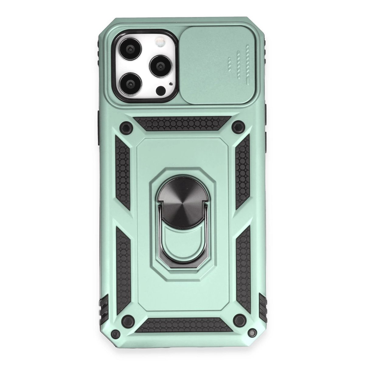 İphone 12 Pro Max Kılıf Pars Lens Yüzüklü Silikon - Yeşil