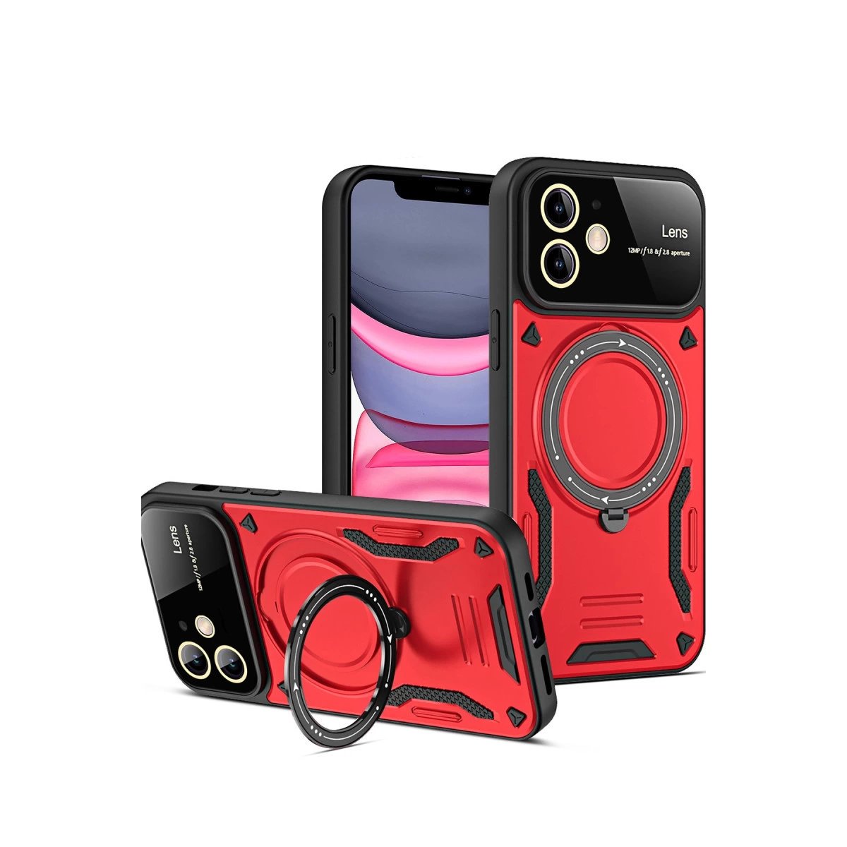 İphone 11 Kılıf Joy Lens Standlı Kapak - Kırmızı İphone 11 Kılıf Joy Lens Standlı Kapak - Kırmızı