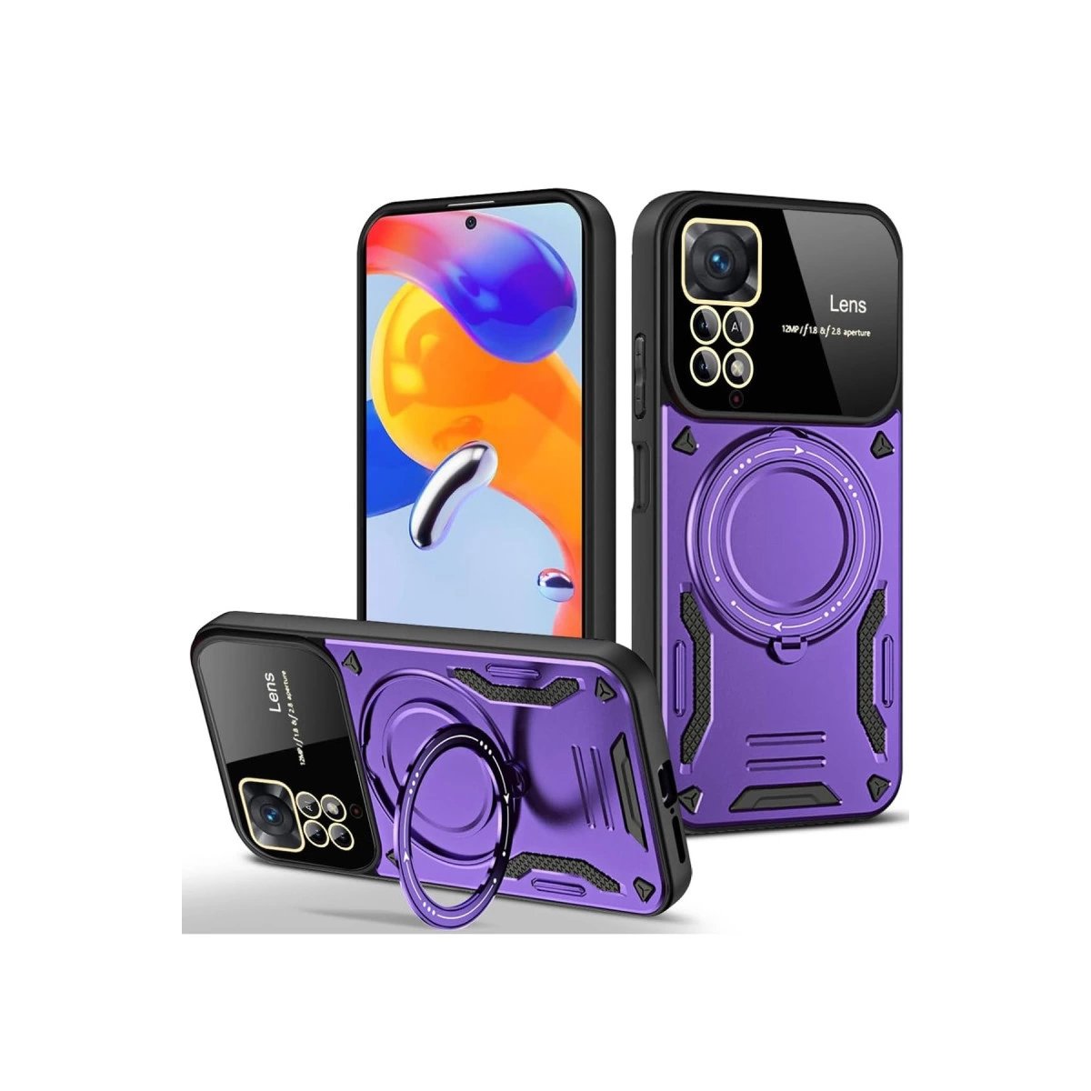 Xiaomi Redmi Note 11 Pro Kılıf Joy Lens Standlı Kapak - Mor Xiaomi Redmi Note 11 Pro Kılıf Joy Lens Standlı Kapak - Mor