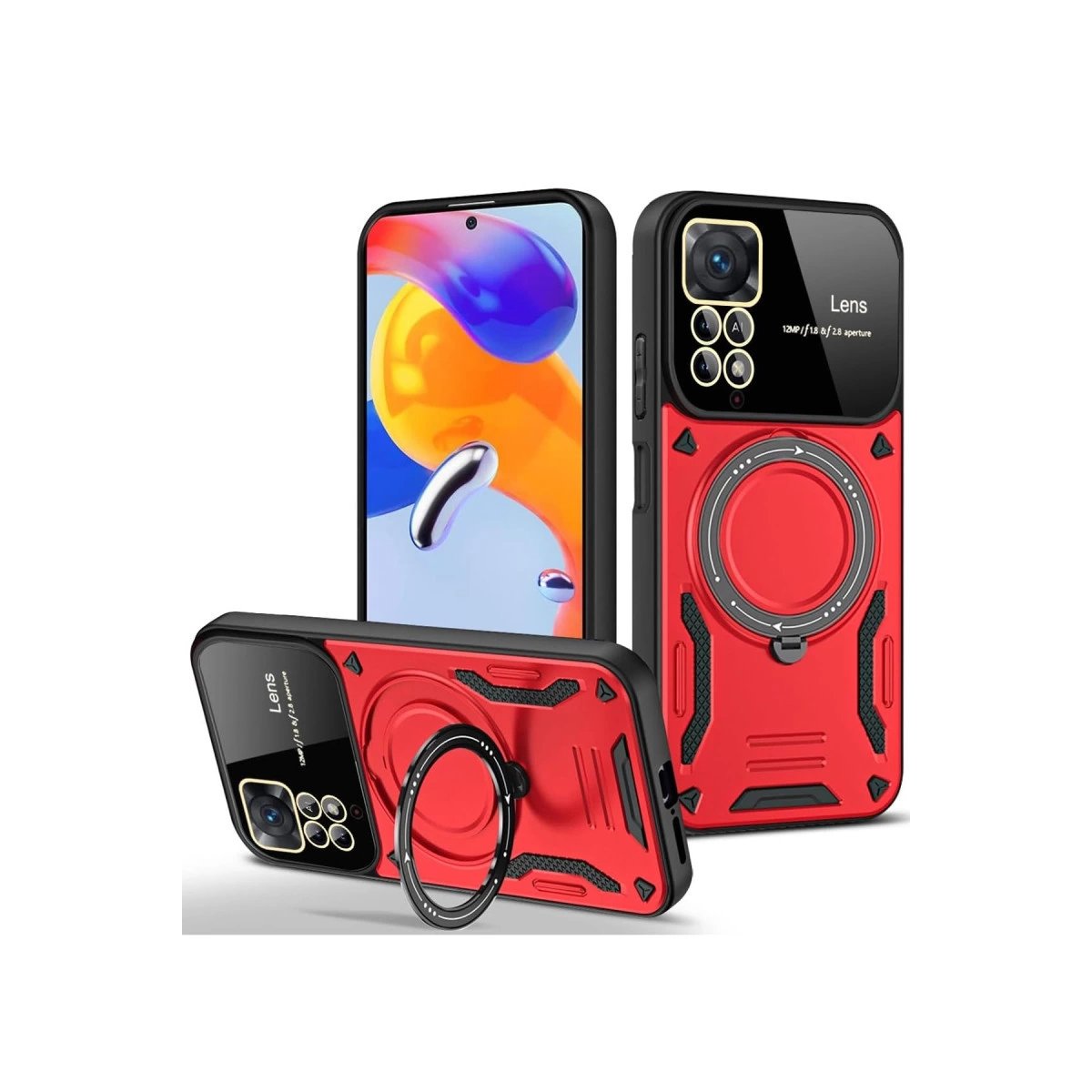 Xiaomi Redmi Note 11 Pro Kılıf Joy Lens Standlı Kapak - Kırmızı Xiaomi Redmi Note 11 Pro Kılıf Joy Lens Standlı Kapak - Kırmızı