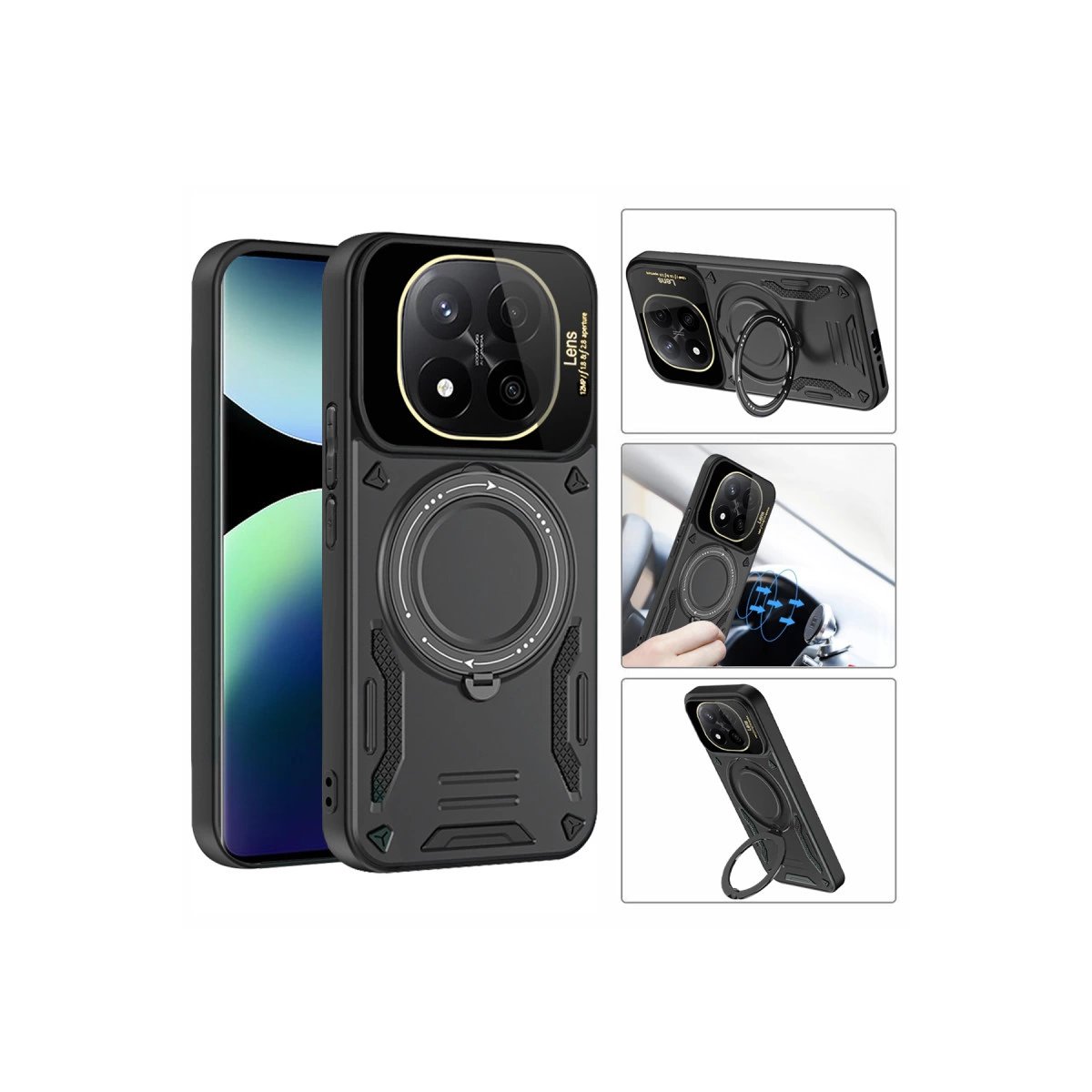 Xiaomi Redmi Note 14 Pro 4g Kılıf Joy Lens Standlı Kapak - Koyu Yeşil