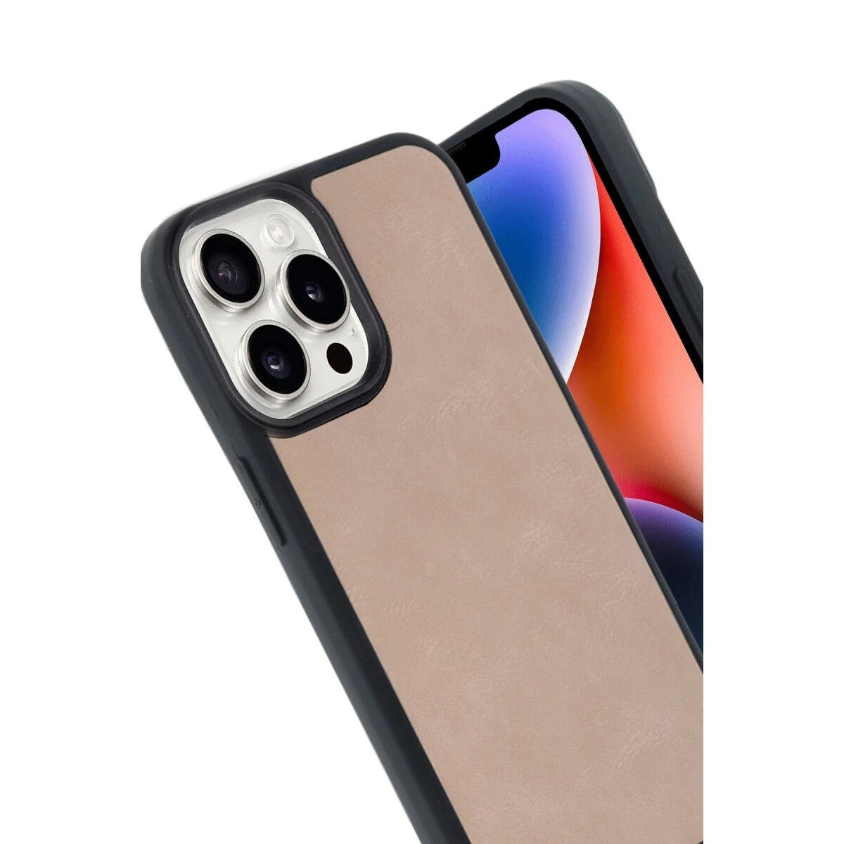 İphone 14 Pro Max Kılıf Aras Deri Kapak - Pudra