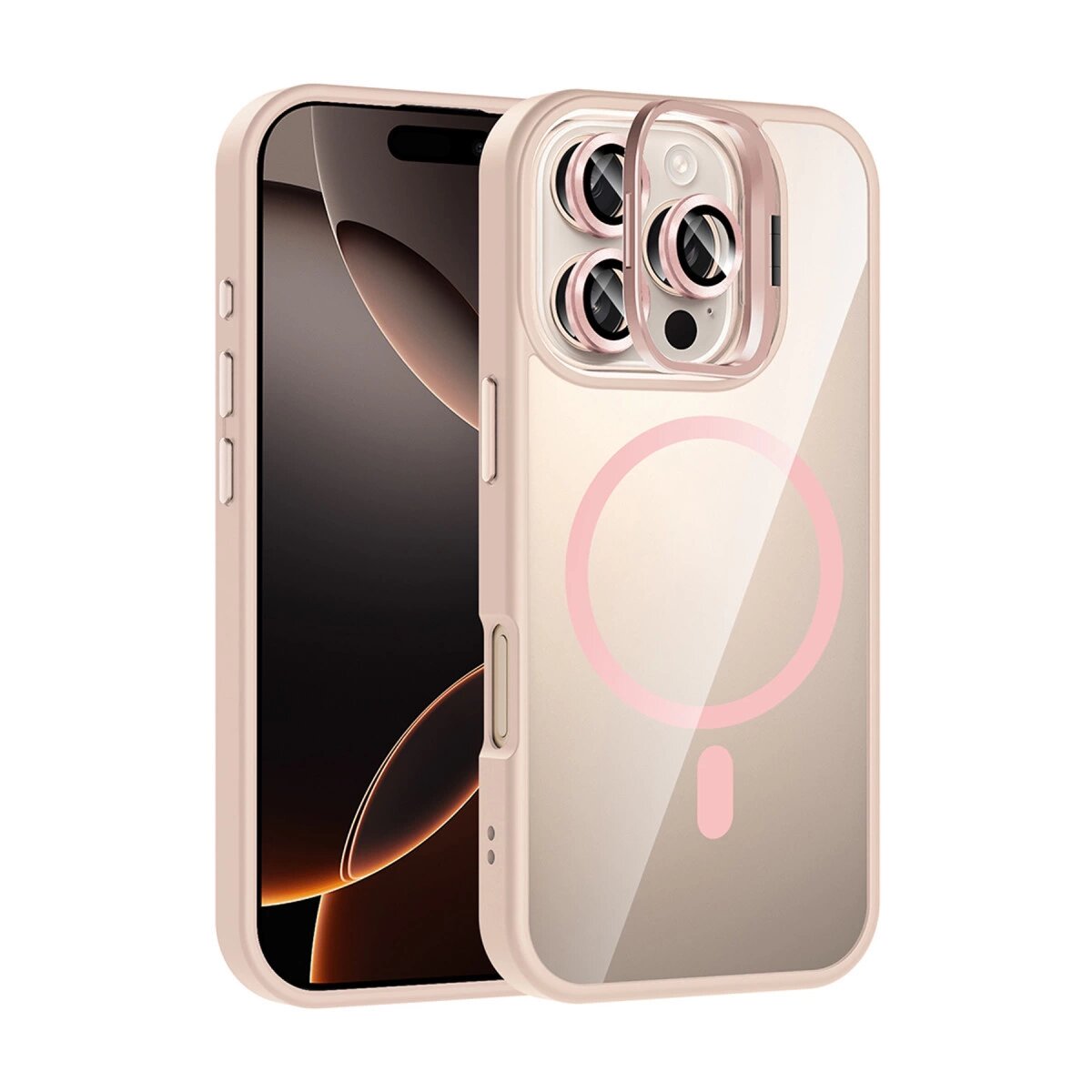 Joko Apple İphone 16 Pro Max Remim Lensli Magsafe Standlı Kapak - Pembe