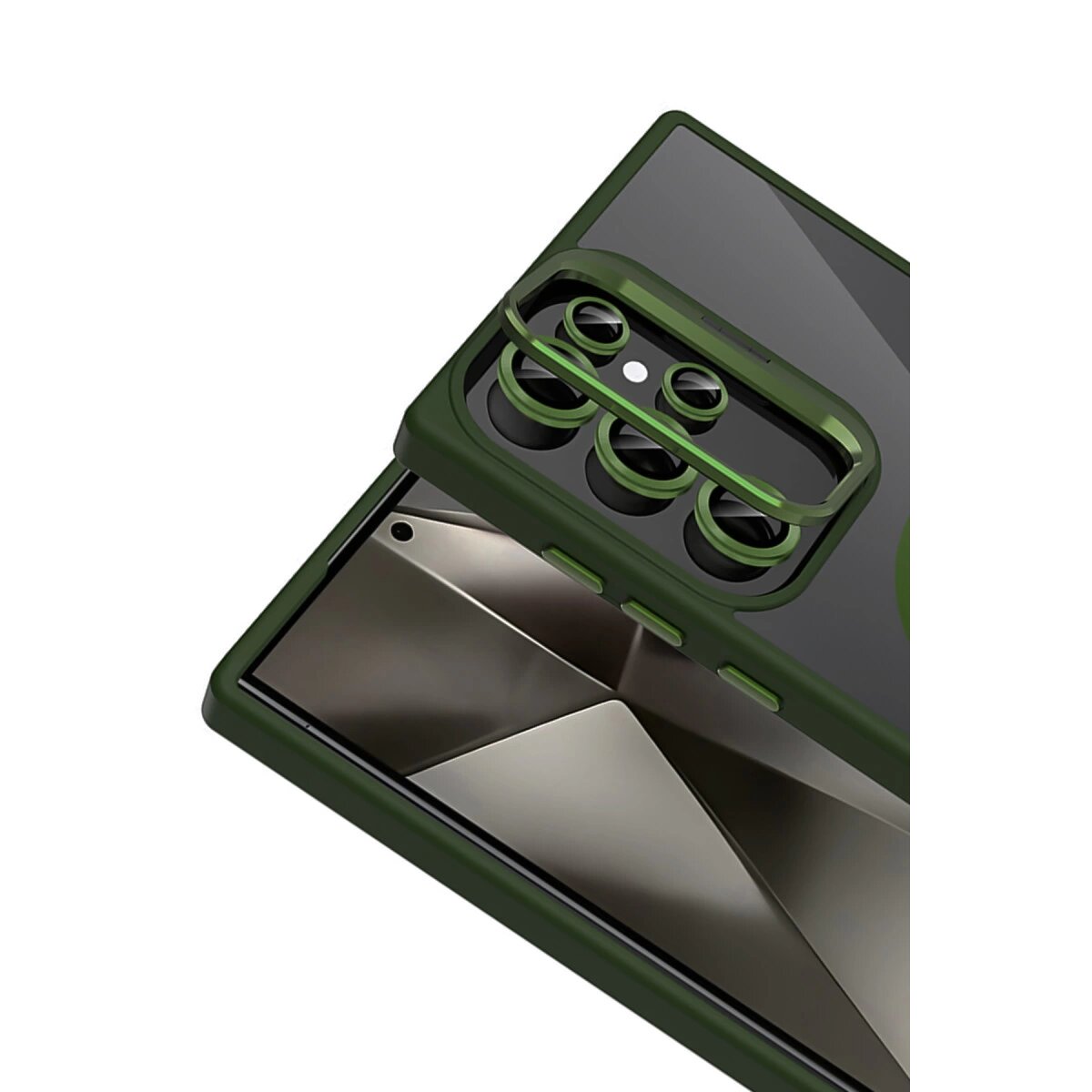 Joko Samsung Galaxy S24 Ultra Remim Lensli Magsafe Standlı Kapak - Koyu Yeşil Joko Samsung Galaxy S24 Ultra Remim Lensli Magsafe Standlı Kapak - Koyu Yeşil
