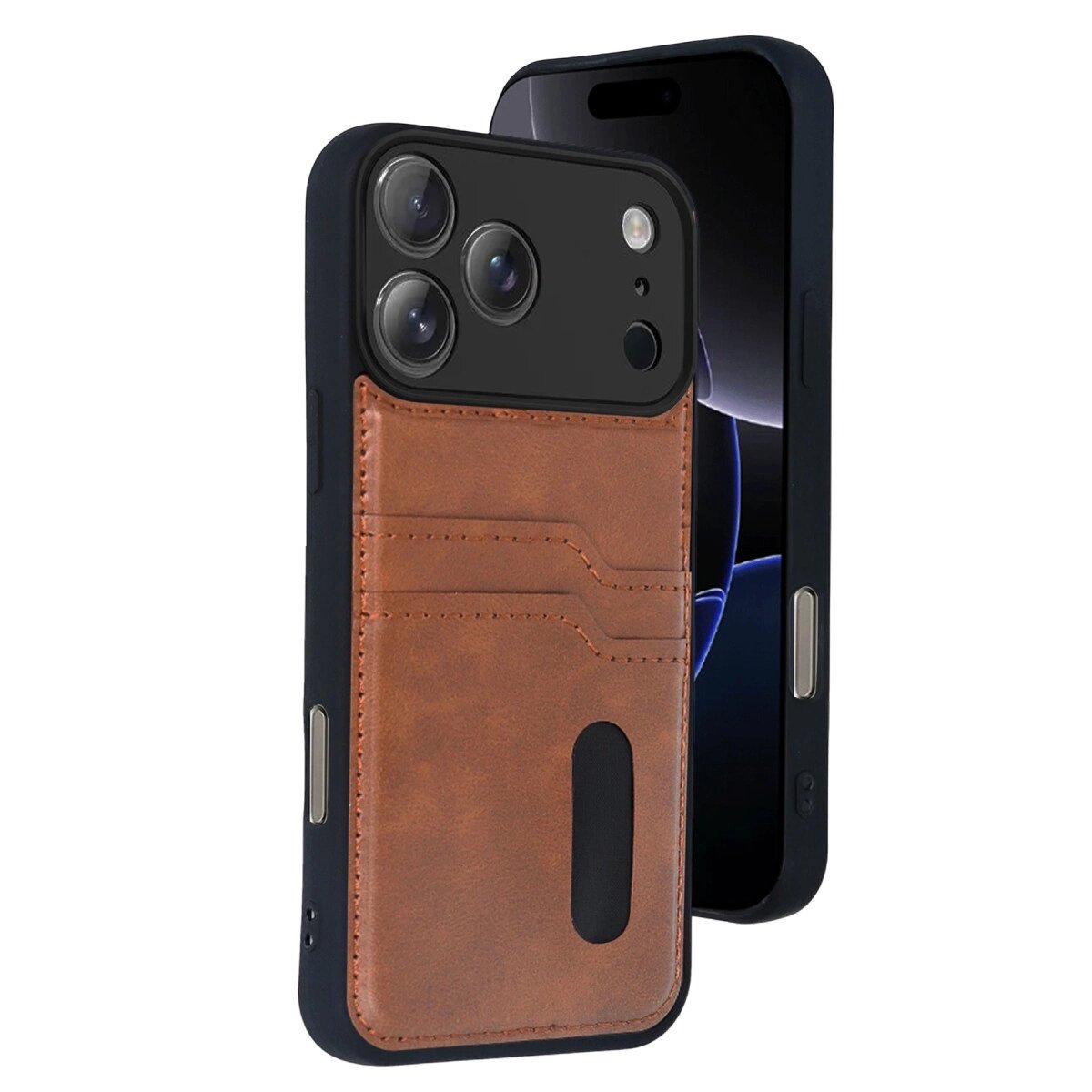 Apple İphone 17 Pro Sara Kartvizitli Deri Kılıf - Taba Apple İphone 17 Pro Sara Kartvizitli Deri Kılıf - Taba