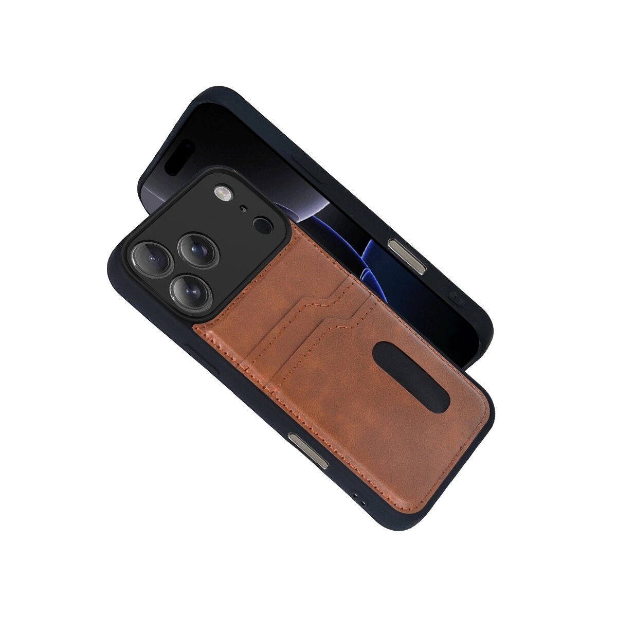 Apple İphone 17 Pro Sara Kartvizitli Deri Kılıf - Taba Apple İphone 17 Pro Sara Kartvizitli Deri Kılıf - Taba