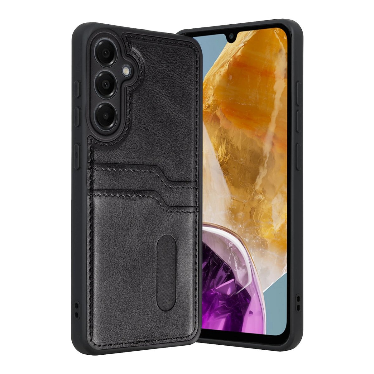 Samsung Galaxy M15 Sara Kartvizitli Deri Kılıf - Siyah Samsung Galaxy M15 Sara Kartvizitli Deri Kılıf - Siyah
