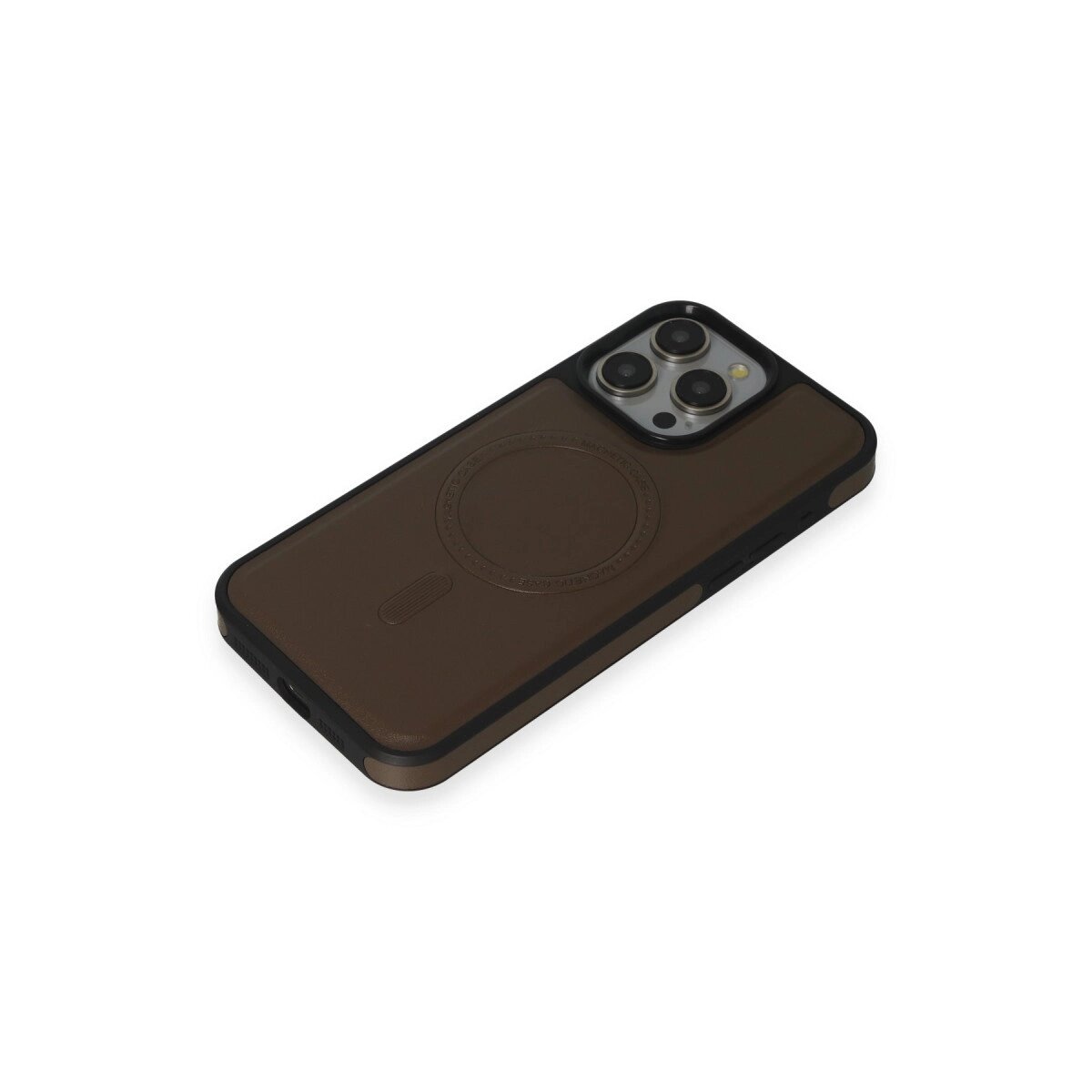 Apple İphone 15 Pro Max Kılıf Ozzi Magsafe Deri Kapak - Natural Grey