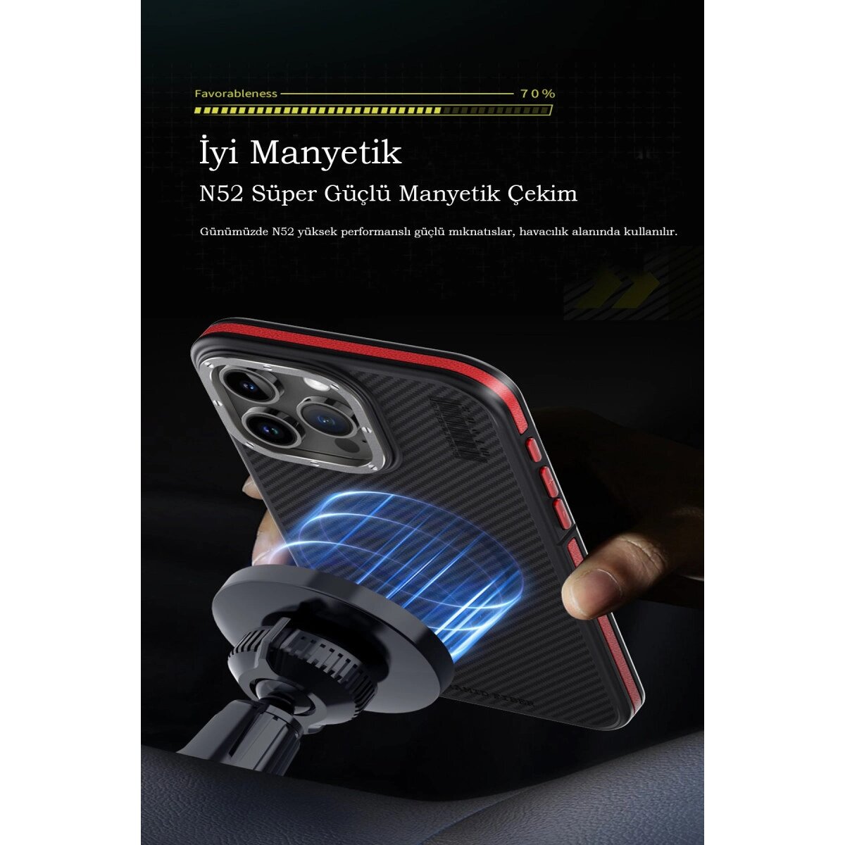 Joko Apple İphone 15 Pro Max Kılıf Aramid 600d Kevlar Karbon Fiber Magsafe Kapak - Lacivert