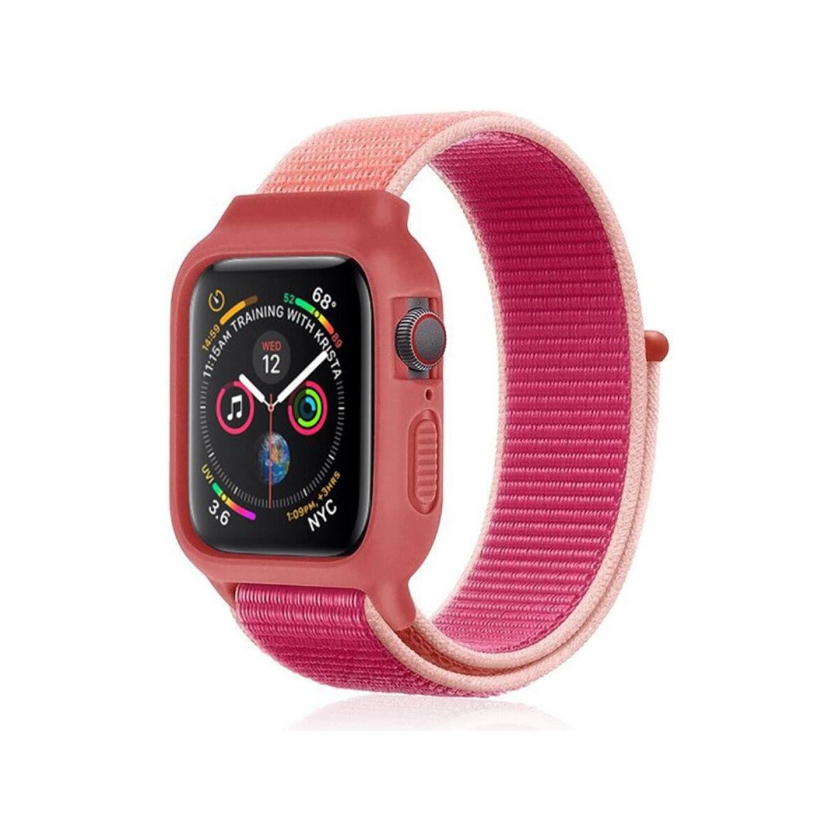 Apple Watch 38mm Hasırlı Cırtcırtlı Kasalı Kordon (saat Değildir) - Pudra