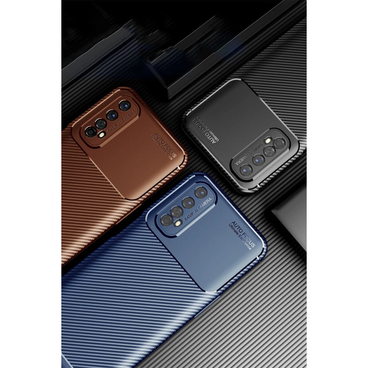 Realme 7 Kılıf Auto Focus Karbon Kapak - Lacivert Realme 7 Kılıf Auto Focus Karbon Kapak - Lacivert