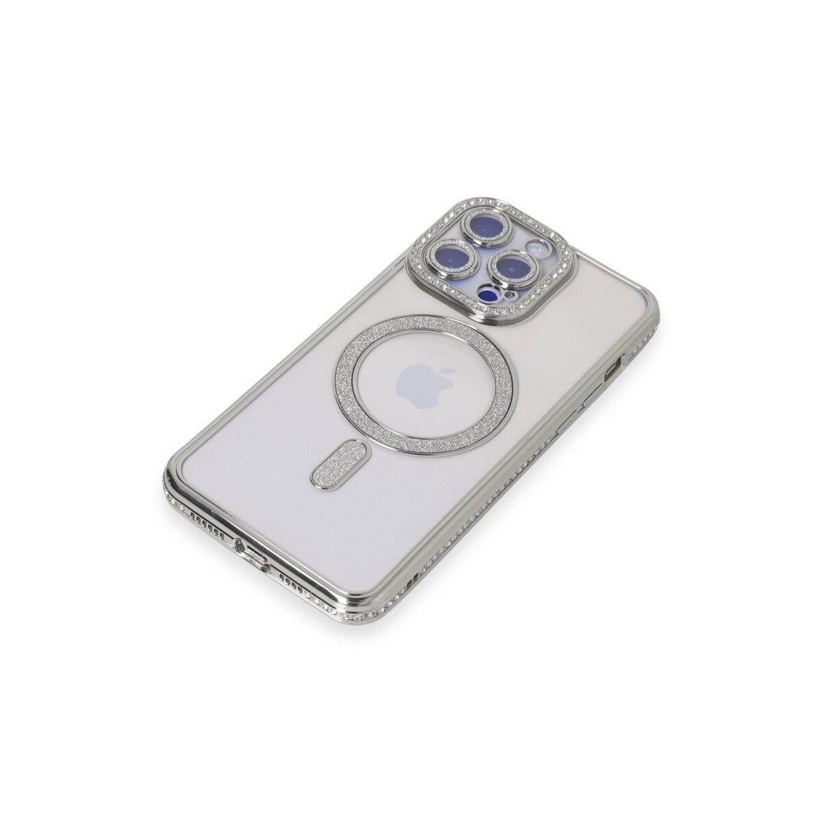 Apple İphone 14 Pro Kılıf Joke Simli Magneticsafe Kılıf - Gümüş