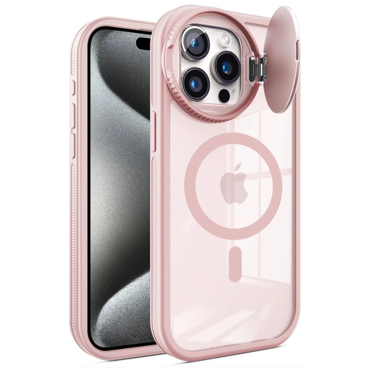 Apple İphone 15 Pro Max Kılıf Teleskop Lens Magsafe Silikon Kapak - Pembe