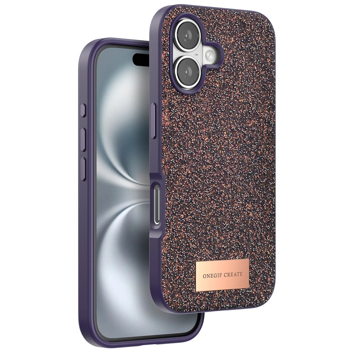 Onegif Apple İphone 16 Bright Simli Kapak - Derin Mor Onegif Apple İphone 16 Bright Simli Kapak - Derin Mor