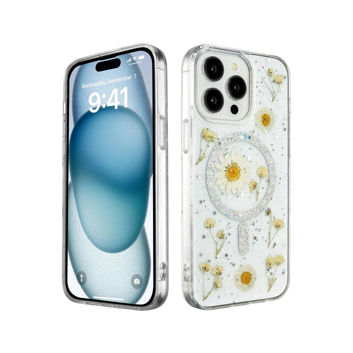 Apple İphone 14 Pro Max Kılıf Daisy Simli Magsafe Kapak - Gümüş