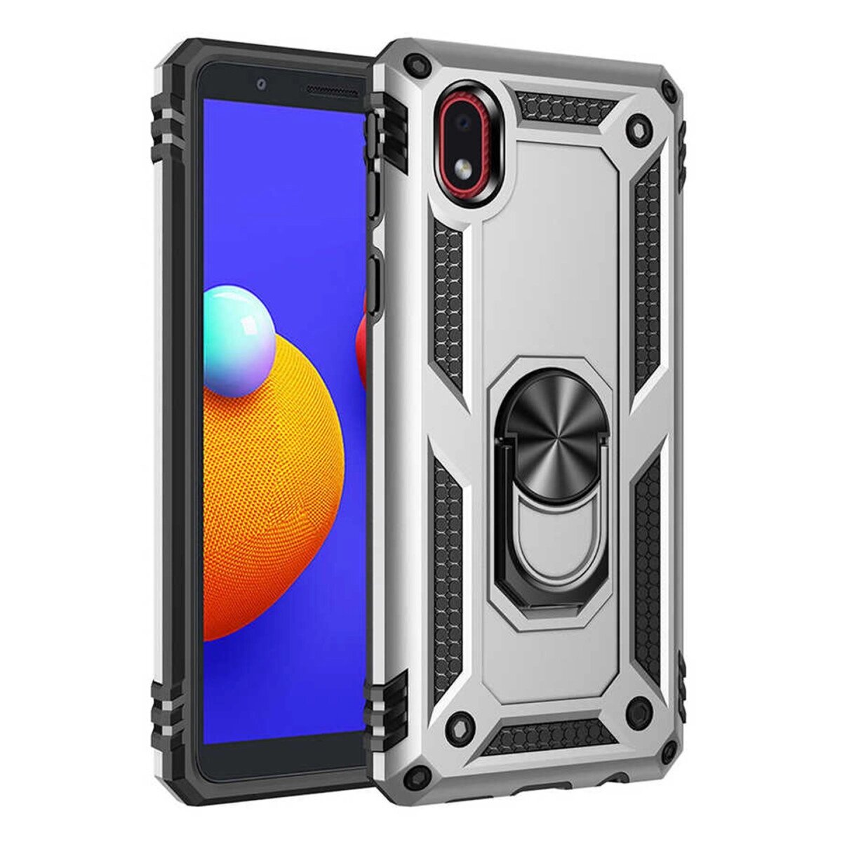 Galaxy A01 Core Kılıf Sofya Yüzüklü  Kapak - Gümüş