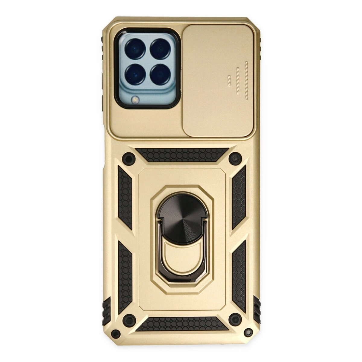 Samsung Galaxy M33 Kılıf Pars Lens Yüzüklü Silikon - Gold Samsung Galaxy M33 Kılıf Pars Lens Yüzüklü Silikon - Gold