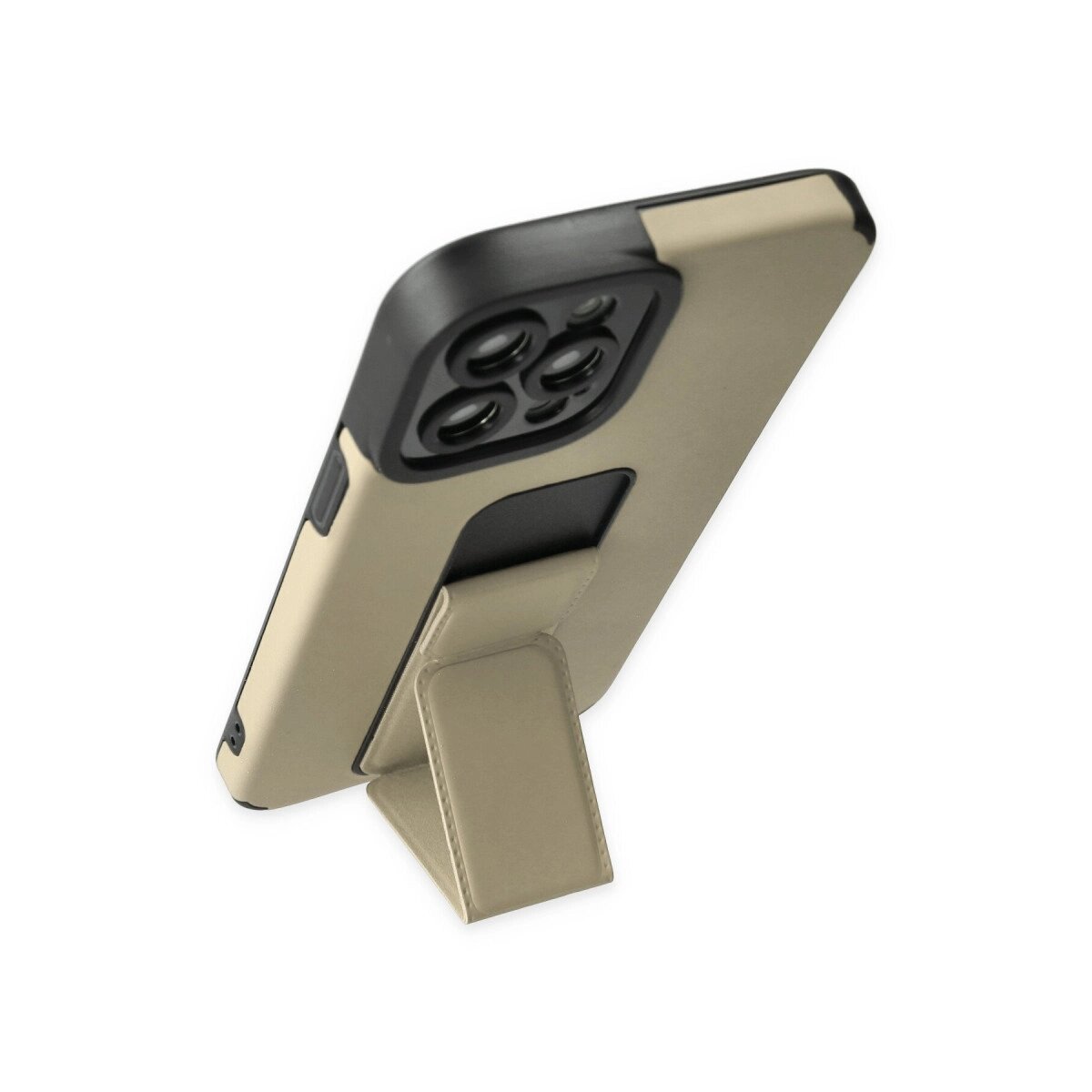 Apple İphone 12 Pro Max Kılıf Mega Standlı Silikon - Gold Apple İphone 12 Pro Max Kılıf Mega Standlı Silikon - Gold