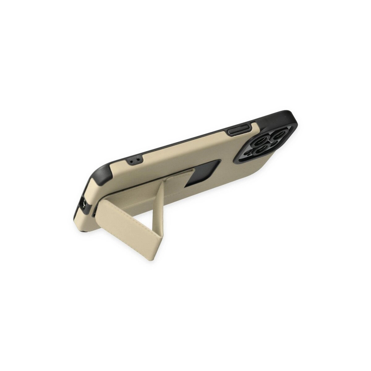 Apple İphone 12 Pro Max Kılıf Mega Standlı Silikon - Gold Apple İphone 12 Pro Max Kılıf Mega Standlı Silikon - Gold