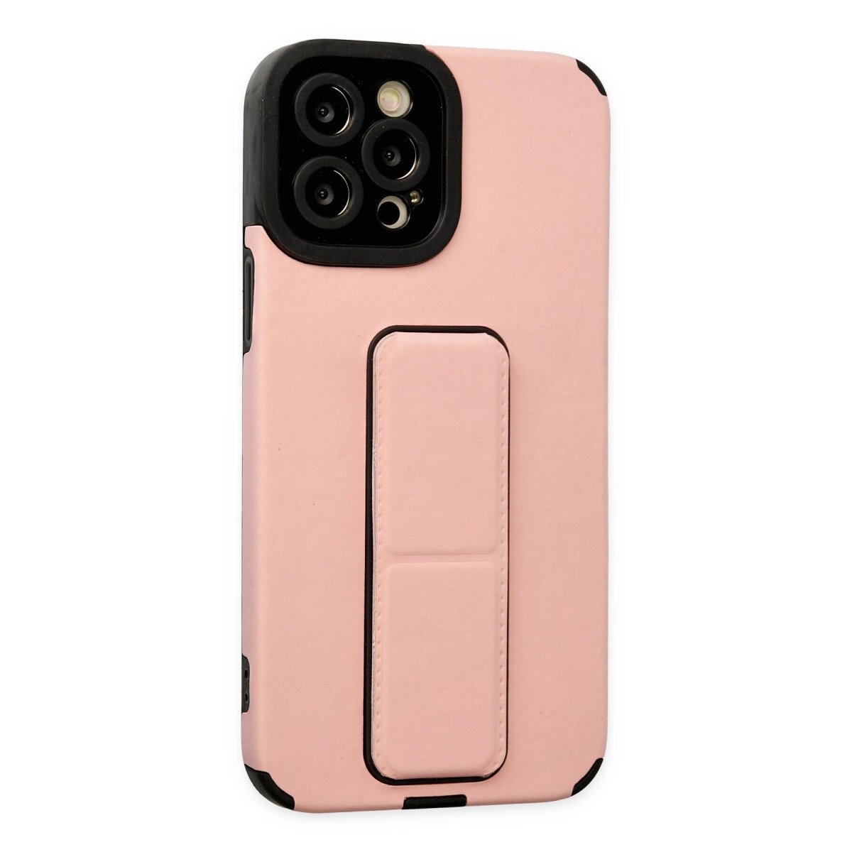 Apple İphone 12 Pro Max Kılıf Mega Standlı Silikon - Pudra Apple İphone 12 Pro Max Kılıf Mega Standlı Silikon - Pudra