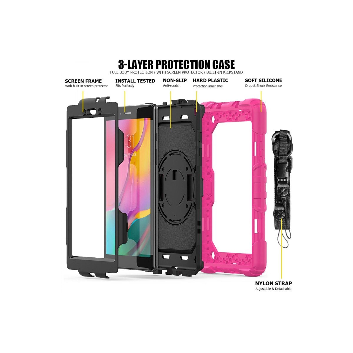 Samsung Galaxy T290 Tab A 8 Kılıf Pars Tablet Kapak - Pembe Samsung Galaxy T290 Tab A 8 Kılıf Pars Tablet Kapak - Pembe