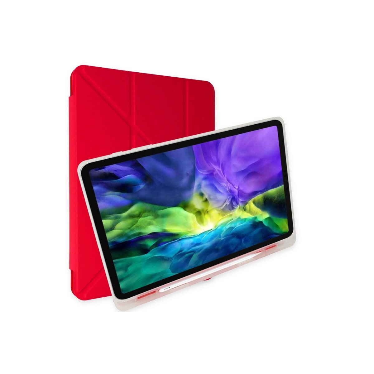 Apple İpad Pro 12.9 (2021) Kılıf Kalemlikli Mars Tablet Kılıfı - Kırmızı