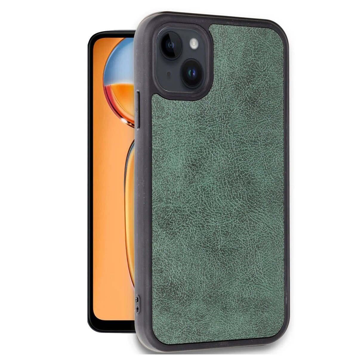 Apple İphone 14 Kılıf Aras Deri Kapak - Koyu Yeşil Apple İphone 14 Kılıf Aras Deri Kapak - Koyu Yeşil