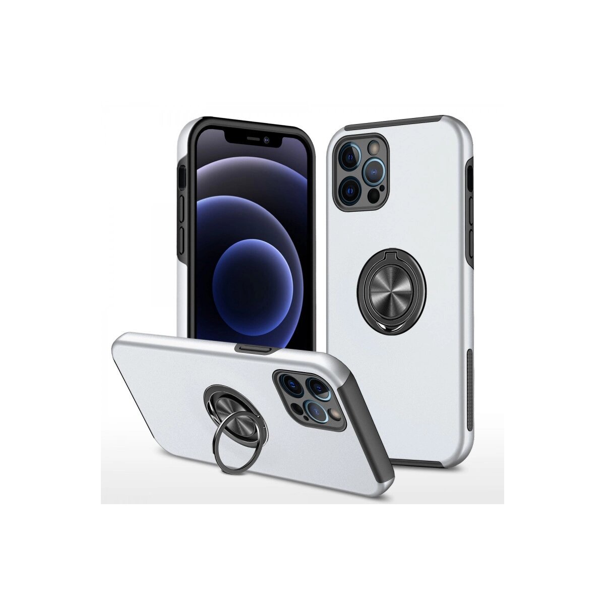 Apple İphone 12 Pro Kılıf Elit Yüzüklü Kapak - Gümüş Apple İphone 12 Pro Kılıf Elit Yüzüklü Kapak - Gümüş