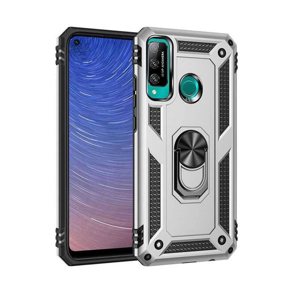 Huawei P40 Lite E Kılıf Sofya Yüzüklü Silikon Kapak - Gümüş Huawei P40 Lite E Kılıf Sofya Yüzüklü Silikon Kapak - Gümüş