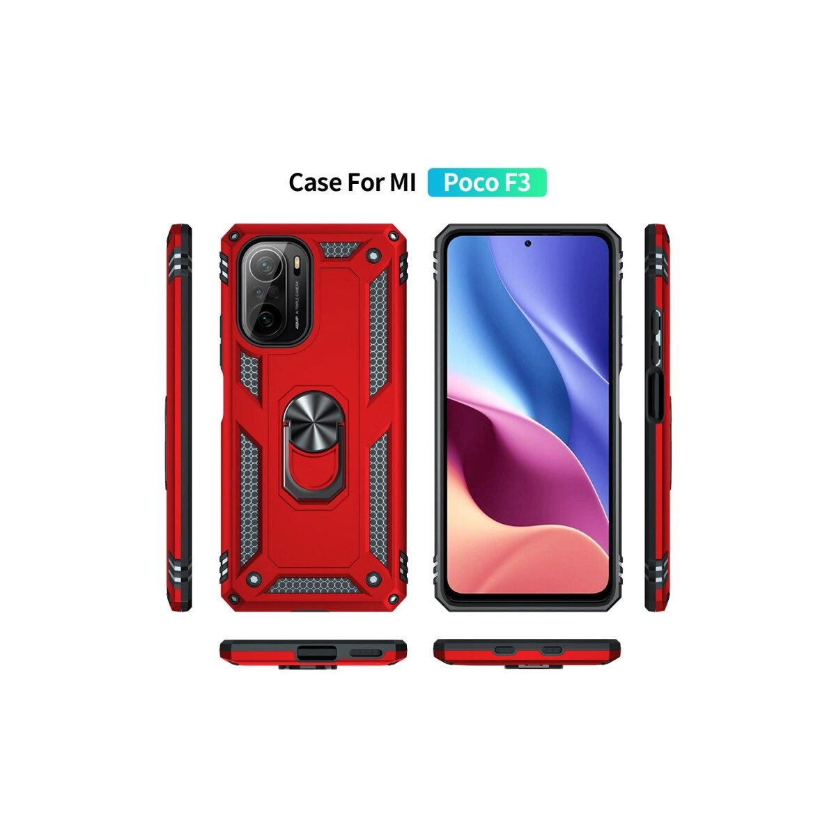 Xiaomi Poco F3 Kılıf Sofya Yüzüklü Silikon Kapak - Kırmızı Xiaomi Poco F3 Kılıf Sofya Yüzüklü Silikon Kapak - Kırmızı