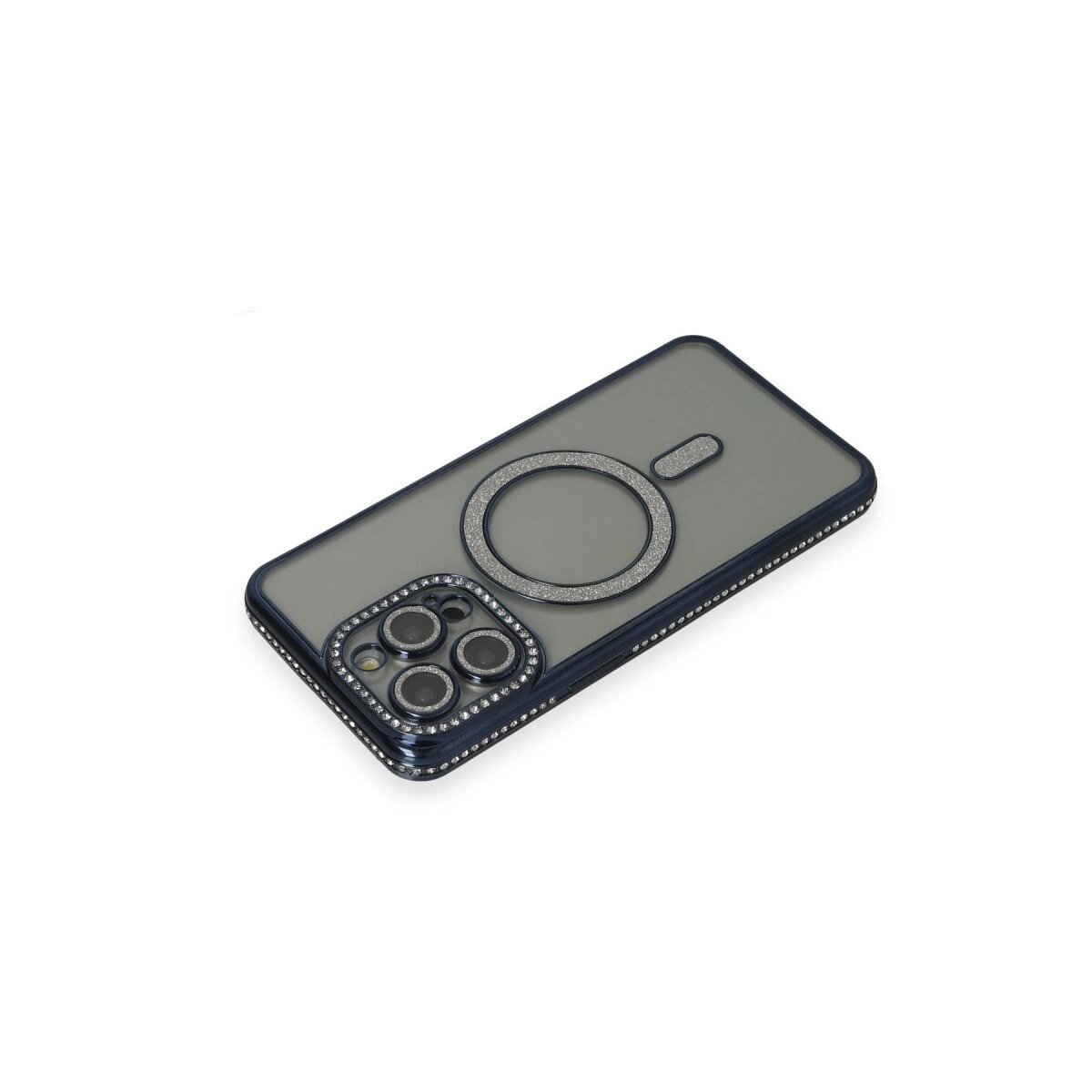 Apple İphone 15 Pro Kılıf Joke Simli Magneticsafe Kılıf - Lacivert