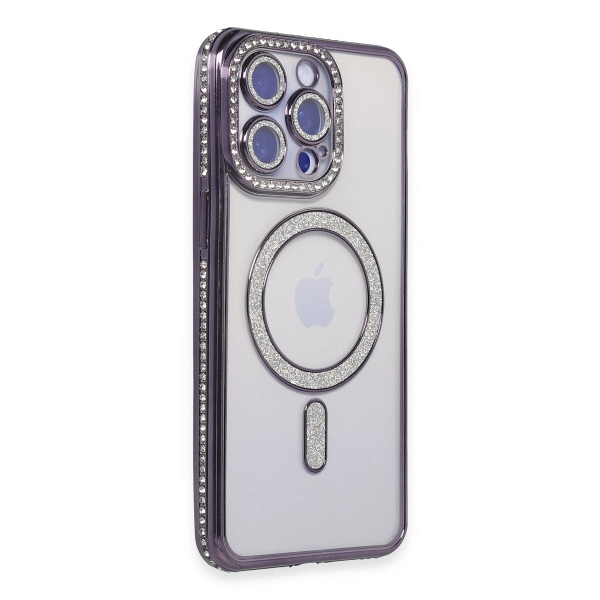 Apple İphone 15 Pro Max Kılıf Joke Simli Magneticsafe Kılıf - Derin Mor