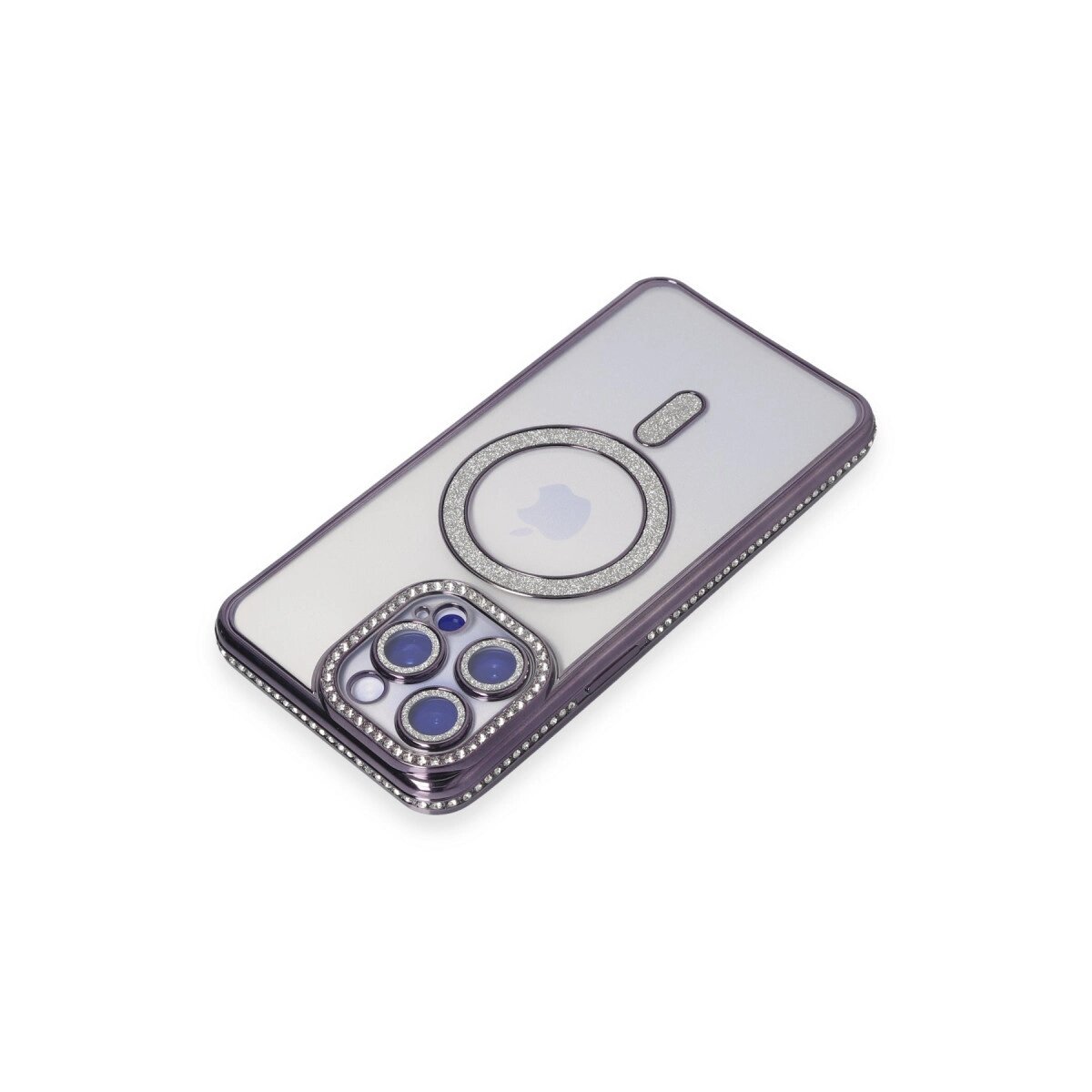 Apple İphone 15 Pro Max Kılıf Joke Simli Magneticsafe Kılıf - Derin Mor
