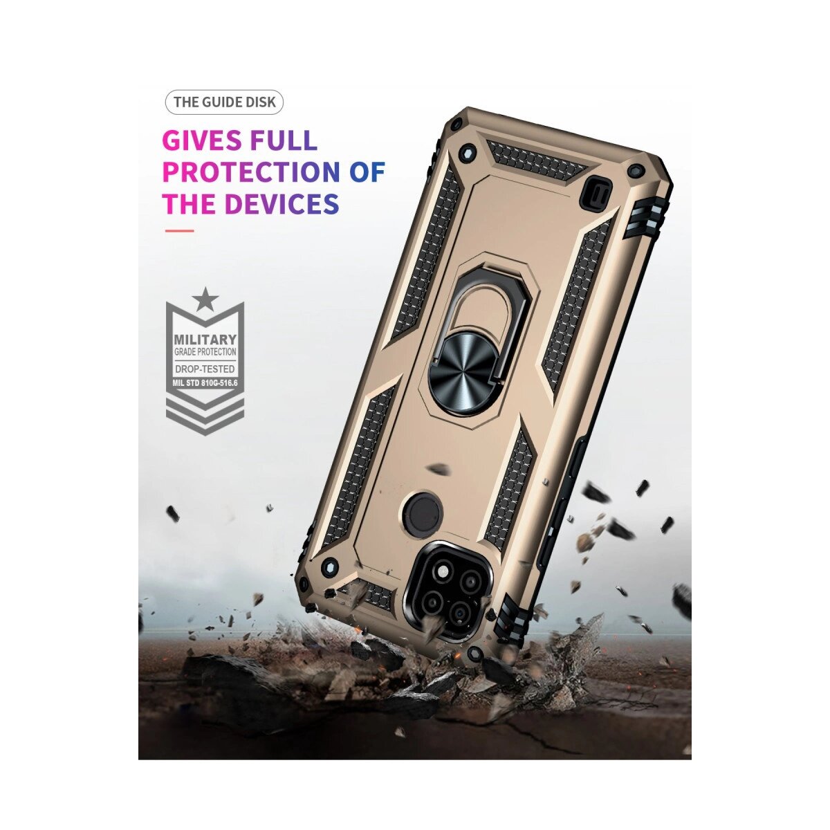 Realme C21 Kılıf Sofya Yüzüklü Silikon Kapak - Gold