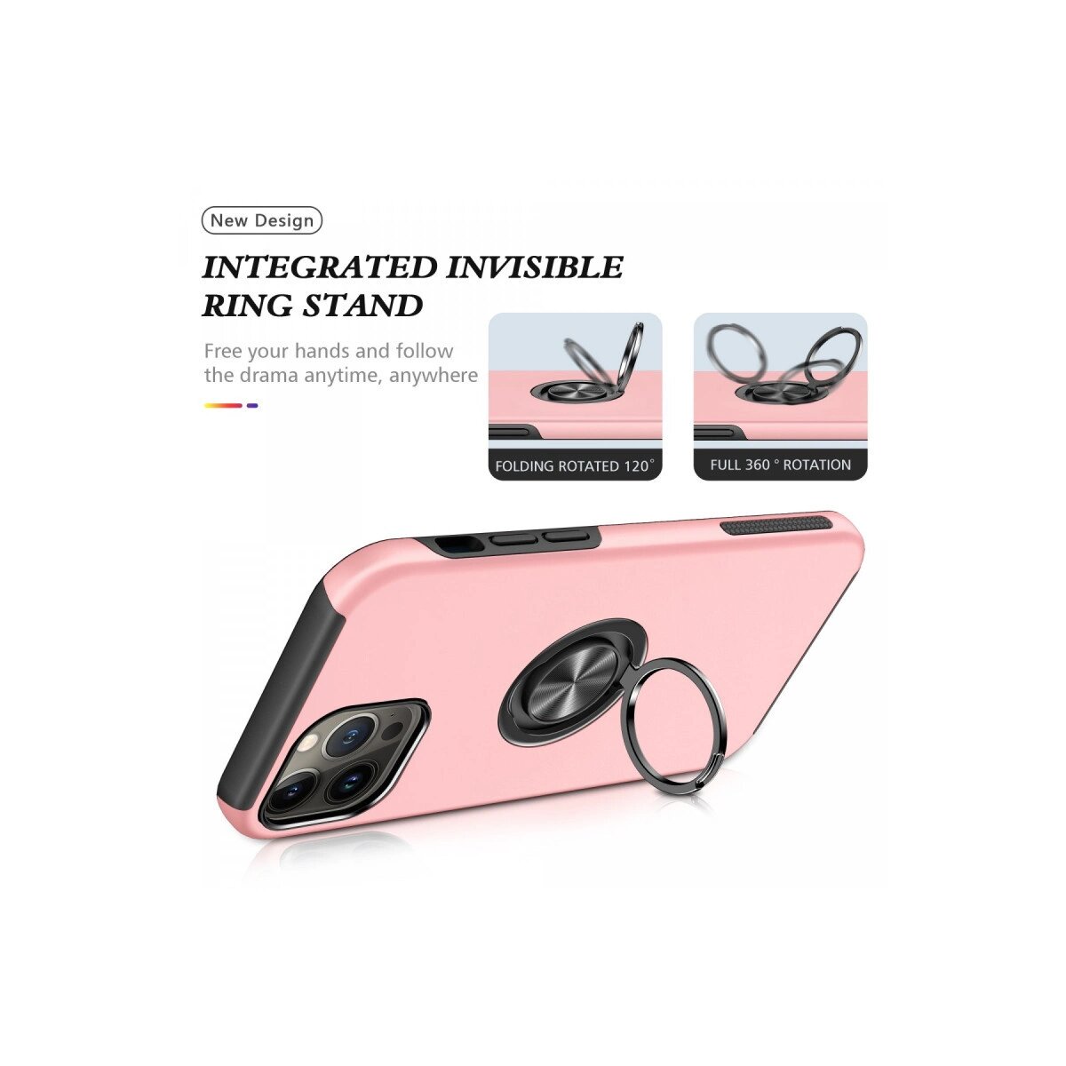 Apple İphone 13 Pro Kılıf Elit Yüzüklü Kapak - Pembe Apple İphone 13 Pro Kılıf Elit Yüzüklü Kapak - Pembe