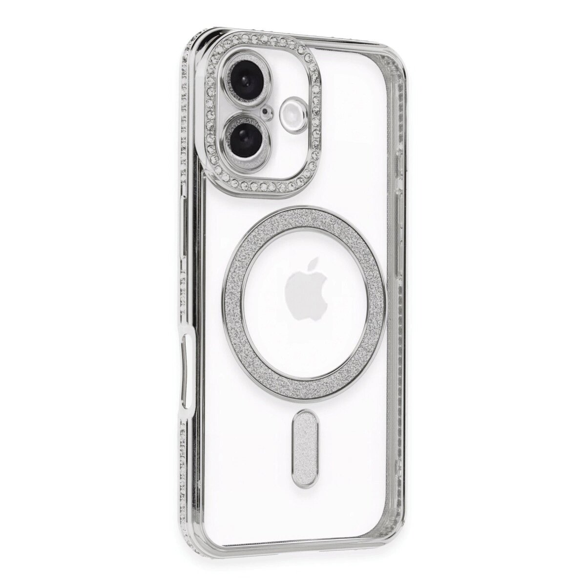 Apple İphone 16 Plus Kılıf Joke Simli Magneticsafe Kılıf - Gümüş