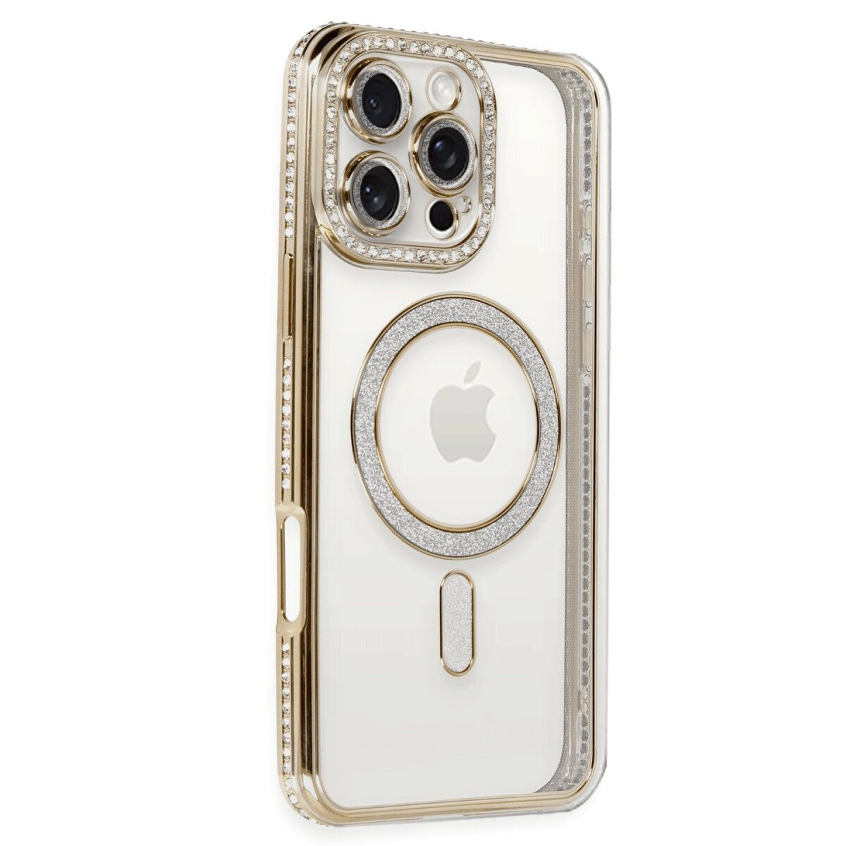 Apple İphone 16 Pro Kılıf Joke Simli Magneticsafe Kılıf - Gold