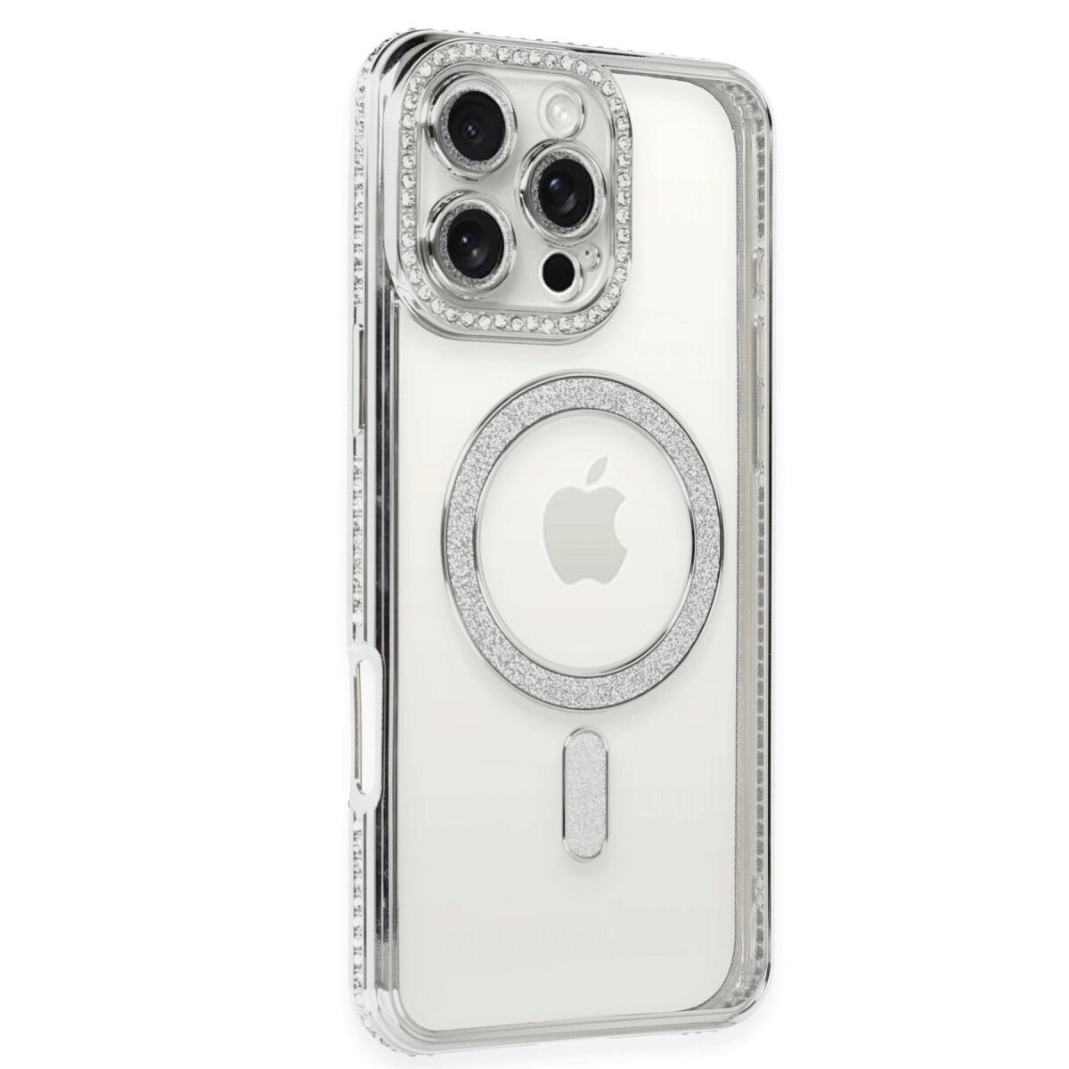 Apple İphone 16 Pro Kılıf Joke Simli Magneticsafe Kılıf - Gümüş