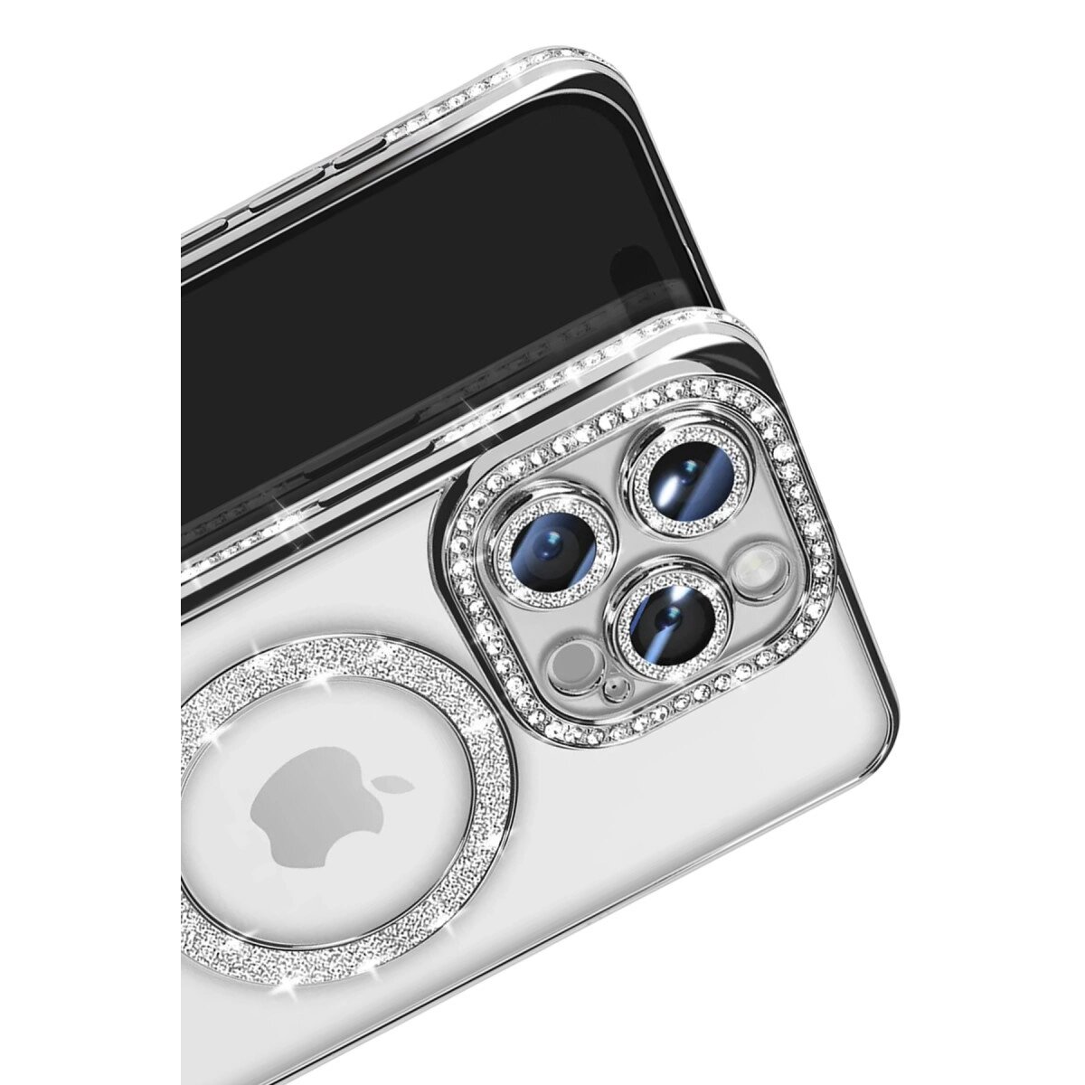 Apple İphone 16 Pro Max Kılıf Joke Simli Magneticsafe Kılıf - Gümüş