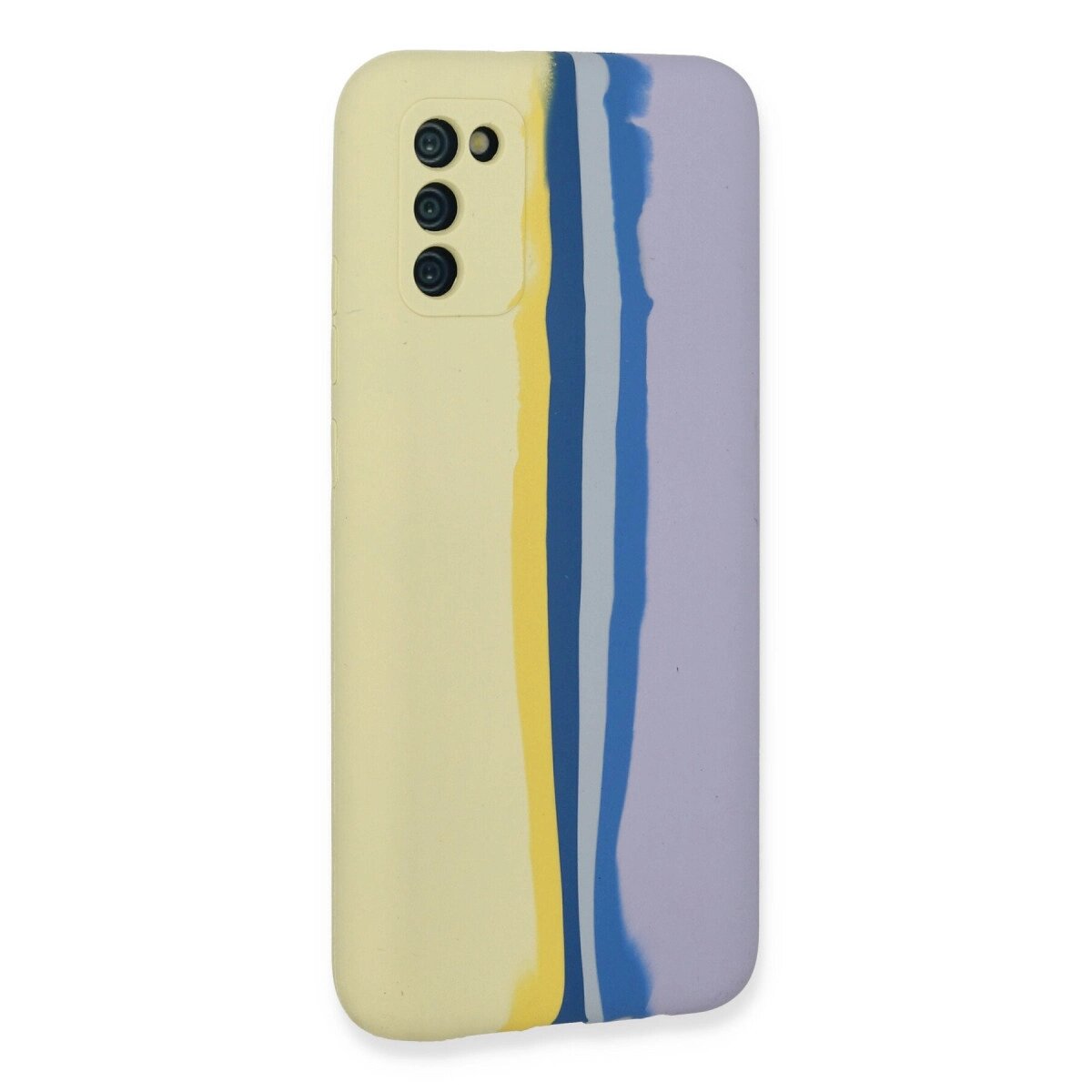 Samsung Galaxy A03s Kılıf Ebruli Lansman Silikon - Sarı-lila