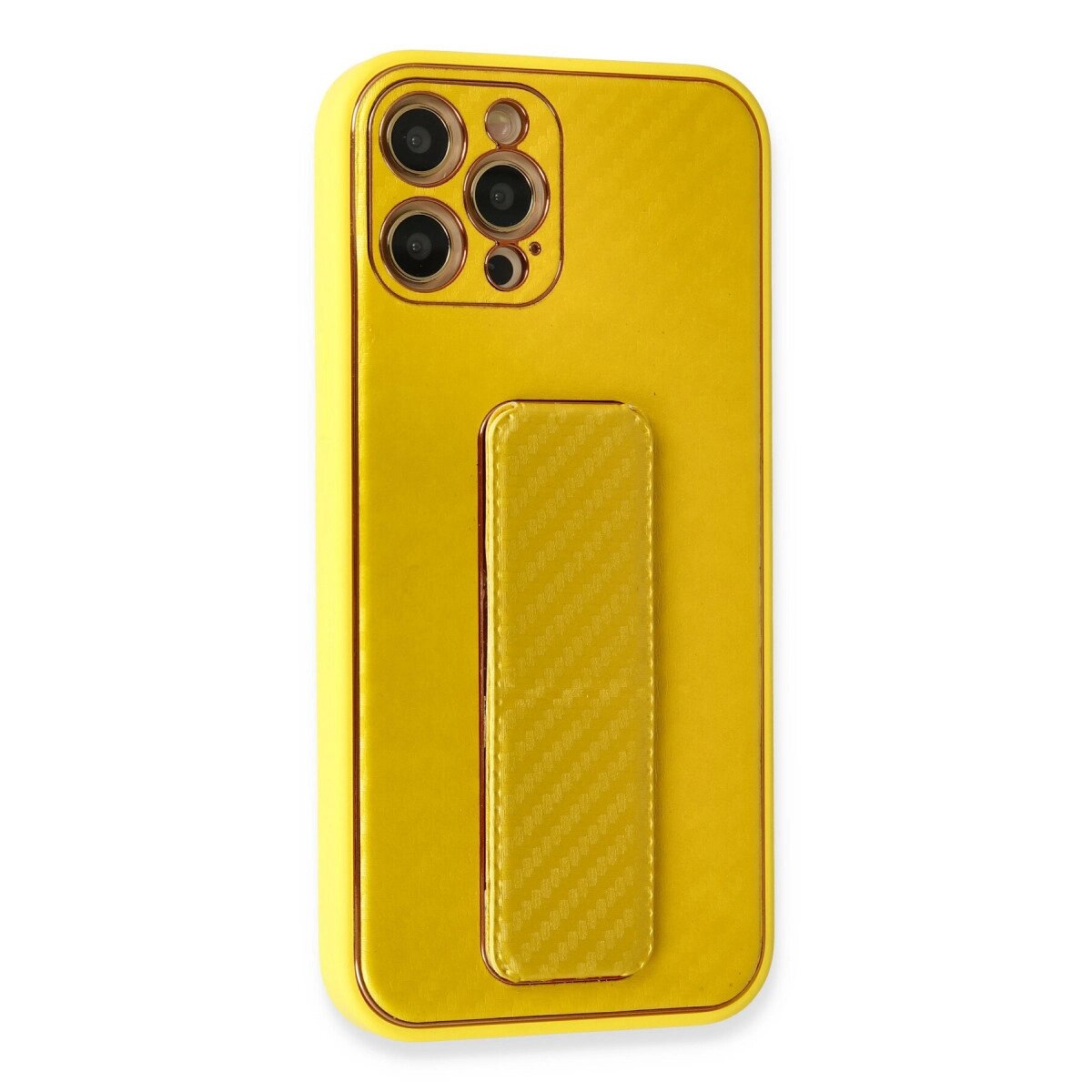 Apple İphone 12 Pro Max Kılıf Coco Karbon Standlı Kapak - Sarı Apple İphone 12 Pro Max Kılıf Coco Karbon Standlı Kapak - Sarı
