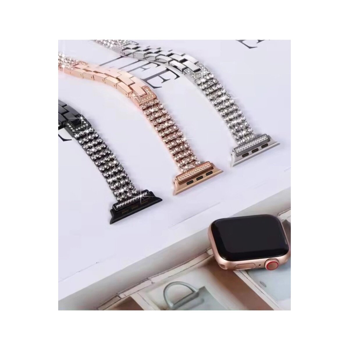Apple Watch 38mm Live Taşlı Kordon (saat Değildir) - Siyah