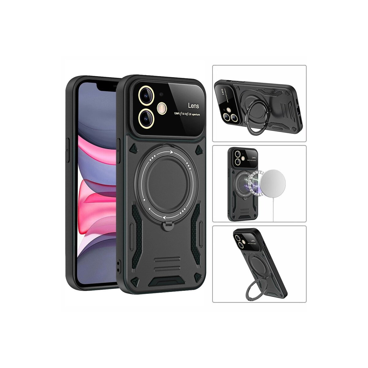 Apple İphone 11 Kılıf Joy Lens Standlı Kapak - Siyah Apple İphone 11 Kılıf Joy Lens Standlı Kapak - Siyah