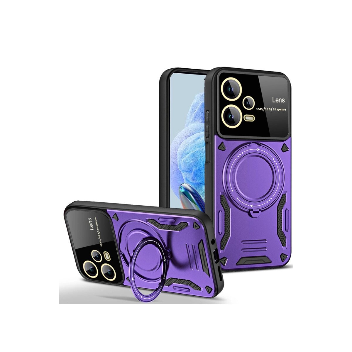 Xiaomi Redmi Note 12 Pro 5g Kılıf Joy Lens Standlı Kapak - Mor Xiaomi Redmi Note 12 Pro 5g Kılıf Joy Lens Standlı Kapak - Mor