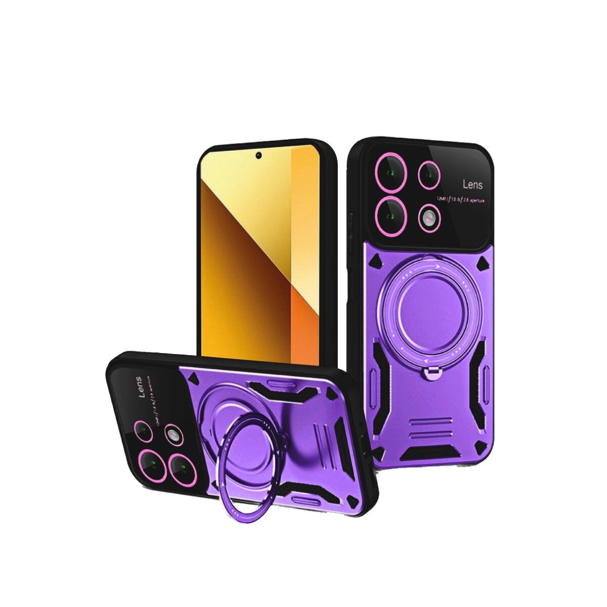 Xiaomi Redmi Note 13 4g Kılıf Joy Lens Standlı Kapak - Mor Xiaomi Redmi Note 13 4g Kılıf Joy Lens Standlı Kapak - Mor
